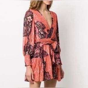 Ulla Johnson New Noemi Wrap Effect Metallic Silk Long Sleeve Dress Size 4 $675.0
